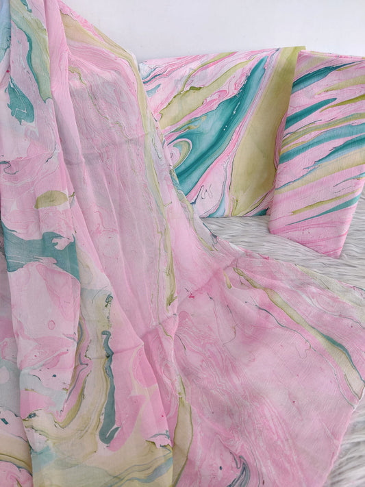 (Marble) cotton suit with chiffon dupatta