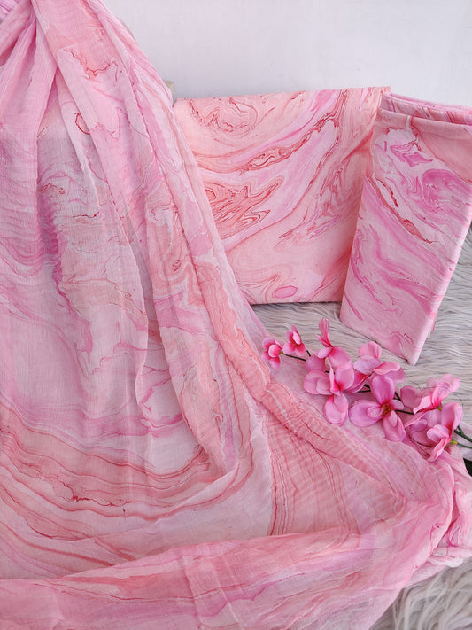 (Marble) cotton suit with chiffon dupatta